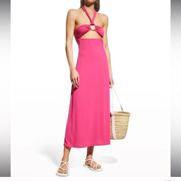 New Solid and Striped The Tati Pink Neck tie Midi Dress - Picture 1 of 5